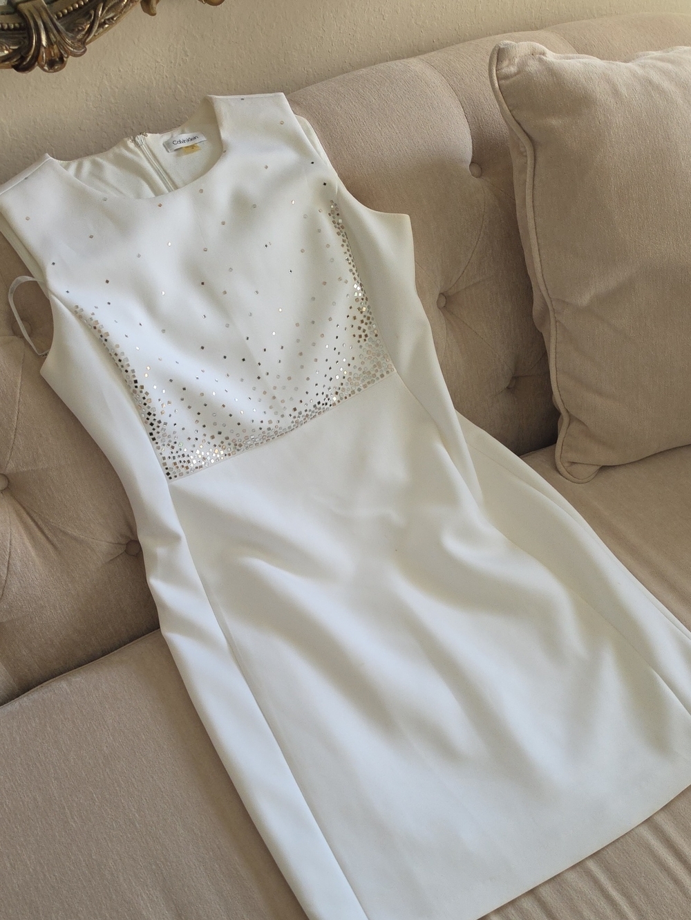 Calvin Klein White Mini Dress with Crystal Accents